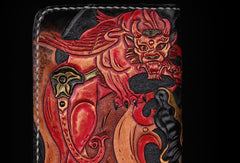Handmade leather Chinese Monster Black wallet leather zip men clutch Carved Tooled wallet - EverHandmade