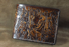 Handmade men leather wallet the walking dead billfold coffee carved custom for men
