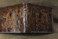 Handmade men leather wallet the walking dead billfold coffee carved custom for men