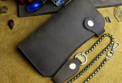 Handmade leather biker trucker wallet leather chain men Brown long wallet