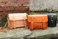 Handmade vintage satchel leather messenger bag orange black beige shoulder bag for women