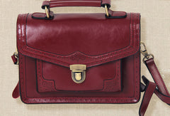 Handmade vintage satchel leather messenger bag white red shoulder bag for women