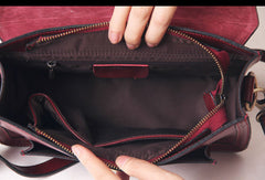 Handmade vintage satchel leather messenger bag white red shoulder bag for women