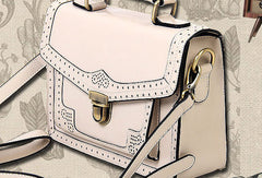 Handmade vintage satchel leather messenger bag white red shoulder bag for women
