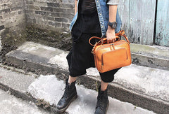 Handmade vintage satchel leather normal messenger bag orange shoulder bag handbag for women