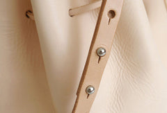 Handmade Leather shoulder bag bucket bag beige for women leather shoulder bag