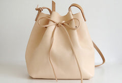 Handmade Leather shoulder bag bucket bag beige for women leather shoulder bag