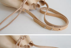 Handmade Leather shoulder bag bucket bag beige for women leather shoulder bag