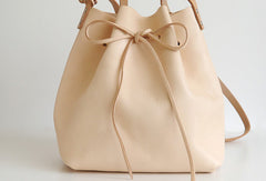 Handmade Leather shoulder bag bucket bag beige for women leather shoulder bag