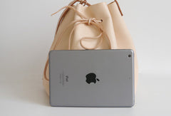 Handmade Leather shoulder bag bucket bag beige for women leather shoulder bag