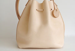 Handmade Leather shoulder bag bucket bag beige for women leather shoulder bag
