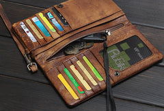 Handmade men long leather wallet clutch men bifold vintage gray brown long wallet for him - EverHandmade