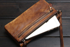 Handmade men long leather wallet clutch men bifold vintage gray brown long wallet for him - EverHandmade