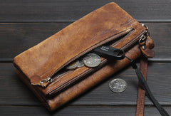 Handmade men long leather wallet clutch men bifold vintage gray brown long wallet for him - EverHandmade