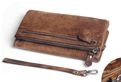 Handmade men long leather wallet clutch men bifold vintage gray brown long wallet for him - EverHandmade