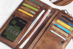 Handmade men long leather wallet clutch men bifold vintage gray brown long wallet for him - EverHandmade