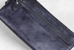 Handmade men long leather wallet clutch men bifold vintage gray brown long wallet for him - EverHandmade