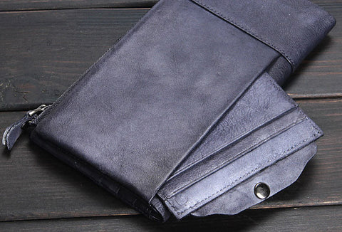 Handmade men long leather wallet clutch men bifold vintage gray brown long wallet for him