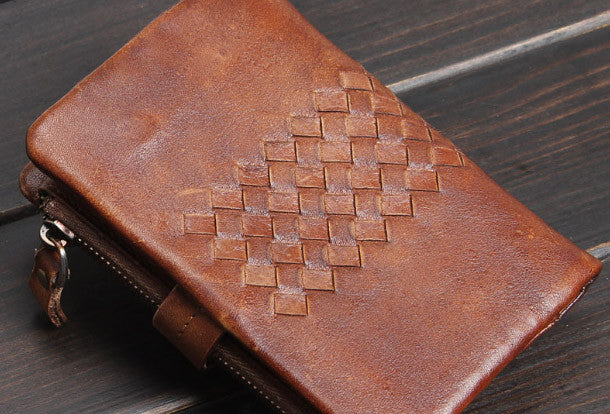 Handmade men billfold leather wallet men vintage gray brown wallet for him - EverHandmade