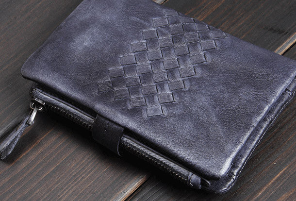 Handmade men billfold leather wallet men vintage gray brown wallet for him
