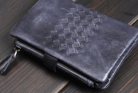 Handmade men billfold leather wallet men vintage gray brown wallet for him - EverHandmade
