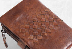 Handmade men billfold leather wallet men vintage gray brown wallet for him - EverHandmade