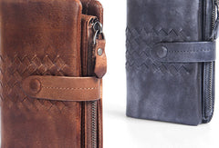 Handmade men billfold leather wallet men vintage gray brown wallet for him