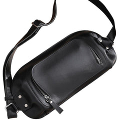 Handmade Black LEATHER MEN Sling Bag Waist BAG LEATHER Fanny Pack FOR MEN