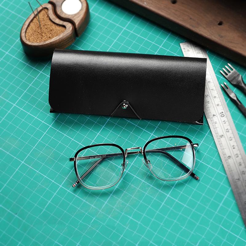 Handmade Black LEATHER MEN'S Womens Sunglasses Box - Back View