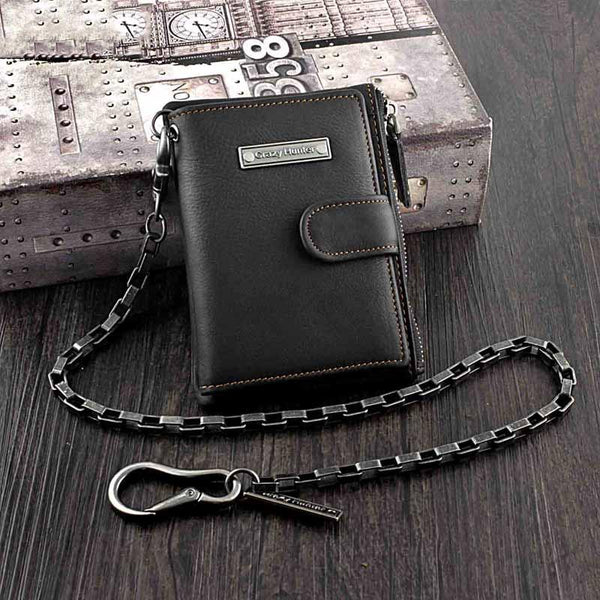Black Leather Men's Small Biker Wallet Chain - Back View