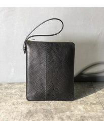 Handmade Black Leather Mens Bifold Wristlet Wallet Brown Clutch Wallet IPAD Bag Clutch Purse Men