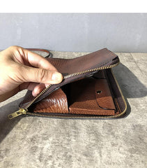 Handmade Black Leather Mens Bifold Wristlet Wallet Brown Clutch Wallet IPAD Bag Clutch Purse Men