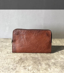 Handmade Black Leather Mens Bifold Long Wallet Brown Multifunction Wallet Phone Wallet Card Holder Clutch Men