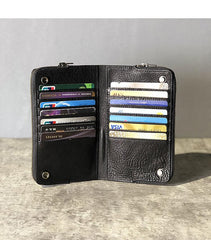 Handmade Black Leather Mens Bifold Long Wallet Brown Multifunction Wallet Phone Wallet Card Holder Clutch Men