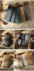 Handmade Blue Leather Mens Bifold Long Wallet Personalized Blue Checkbook Wallets for Men