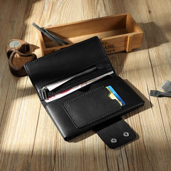 Handmade Coffee Leather Mens Bifold Long Wallets Personalized Coffee Checkbook Leather Wallets for Men