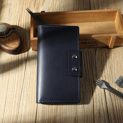 Handmade Blue Leather Mens Bifold Long Wallets Personalized Blue Checkbook Leather Wallets for Men