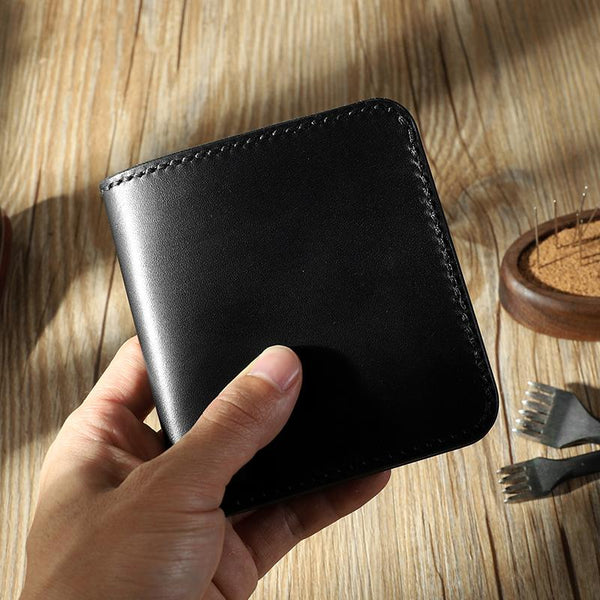 Handmade Black Leather Mens Billfold Wallets Personalize - Back View