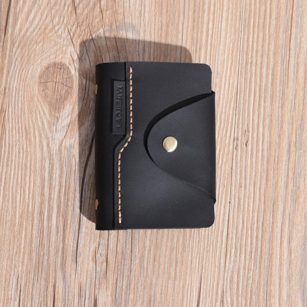 Handmade Black Leather Mens Card Holders Wallet - Back View