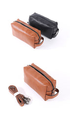 Handmade Black Leather Mens Clutch Cool Hand Bag Zipper Clutch Wristlet Clutch for Men