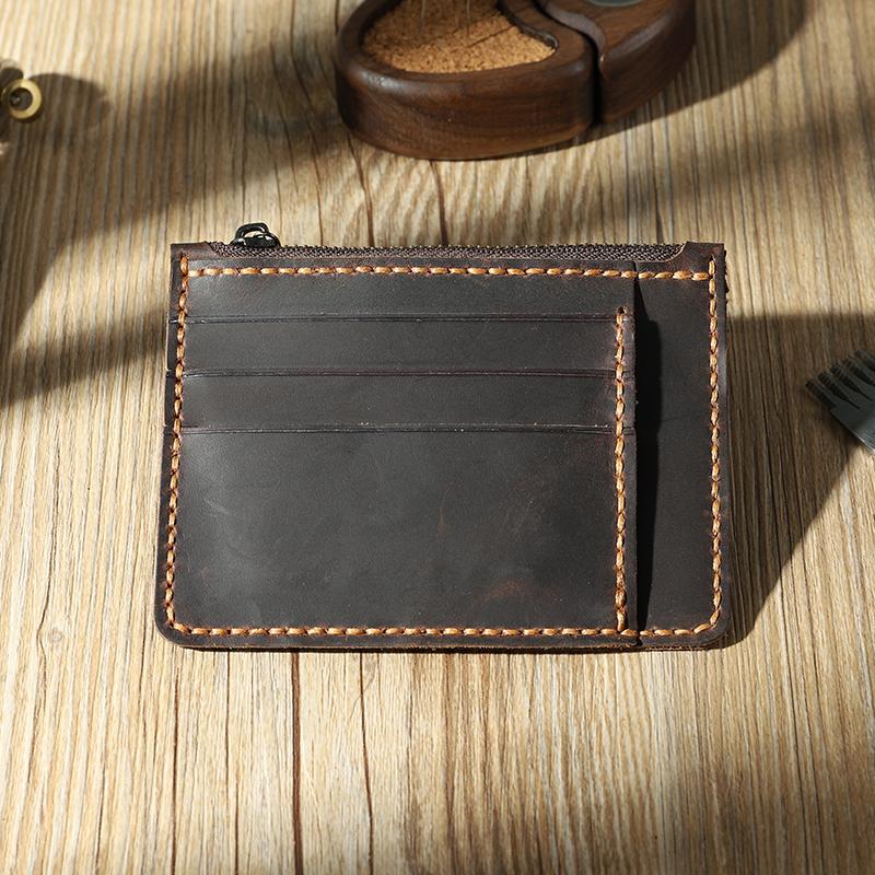 Handmade Black Leather Mens Front Pocket Wallets Personalized Slim Card Wallet for Men
