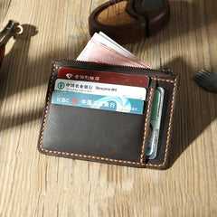 Handmade Black Leather Mens Front Pocket Wallets Personalized Slim Card Wallet for Men