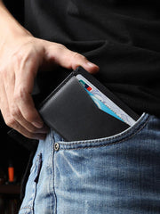 Handmade Black Leather Mens Front Pocket Wallets Personalized Slim Card Wallets for Men