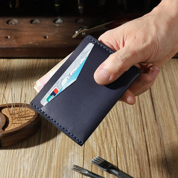Handmade Black Leather Mens Front Pocket Wallets Personalized Slim Card Wallets LJJY00781031