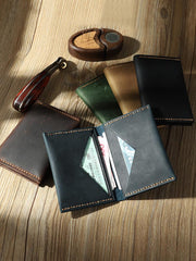 Handmade Coffee Leather Mens Small Card Holders Wallet Personalized Bifold Card Wallets for Men