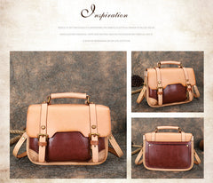 Handmade Small Leather Womens Satchel Shoulder Bag School Handbag Crossbody Purses for Ladies