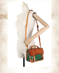 Handmade Beige Leather Womens Satchel Shoulder Bag Small School Handbag Crossbody Purses for Ladies