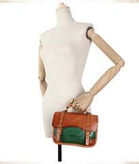 Handmade Beige Leather Womens Satchel Shoulder Bag Small School Handbag Crossbody Purses for Ladies