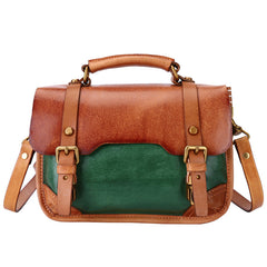 Handmade Beige Leather Womens Satchel Shoulder Bag Small School Handbag Crossbody Purses for Ladies