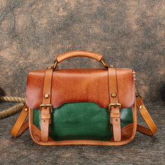 Handmade Small Leather Womens Satchel Shoulder Bag School Handbag Crossbody Purses for Ladies
